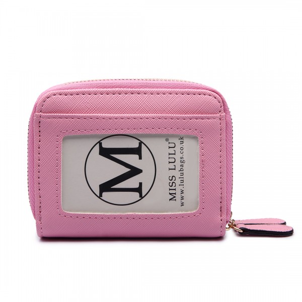 LP6680 - Miss Lulu Leather Look Double Zipped Coin Purse Pink